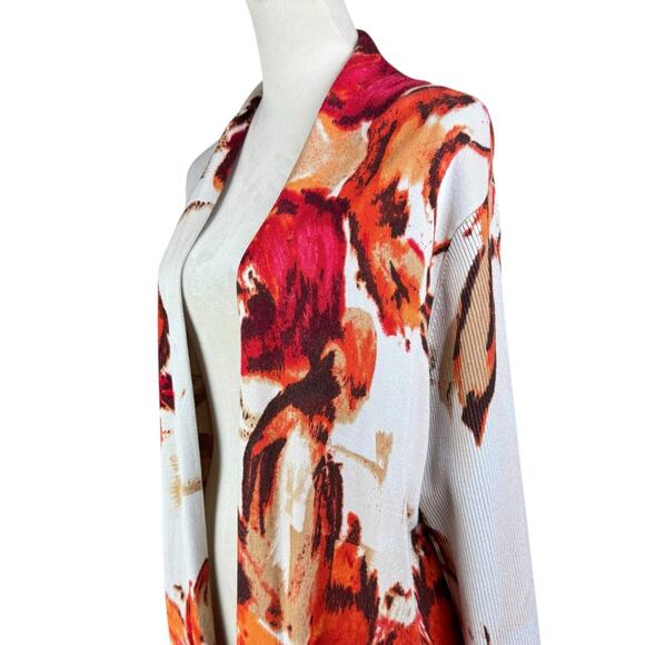 Carmen Marc Valvo 3X Plus Orange Red Beige Floral Knit Open Cardigan Sweater - Picture 8 of 11